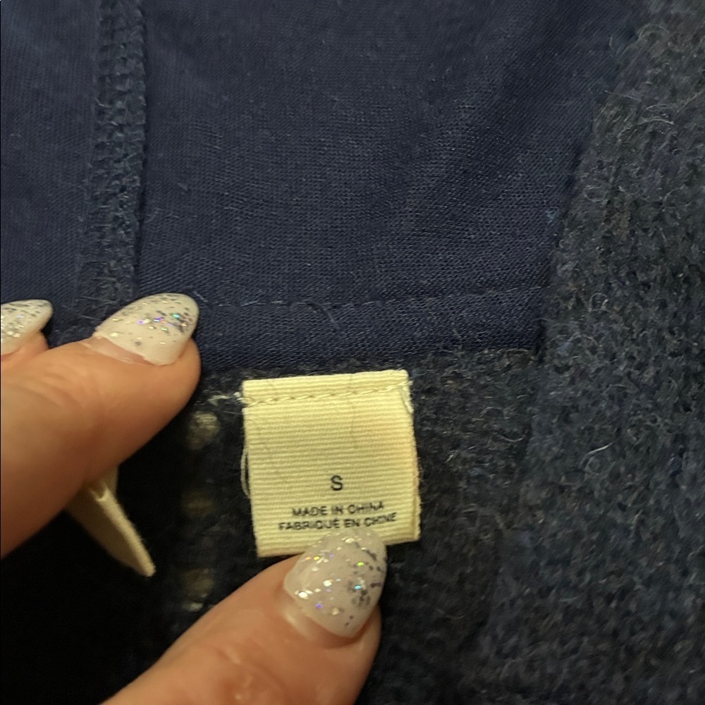 Anthropologie Moth Navy Blue Hooded Cardigan Sweater Single Snap Alpaca blend S - Picture 8 of 13